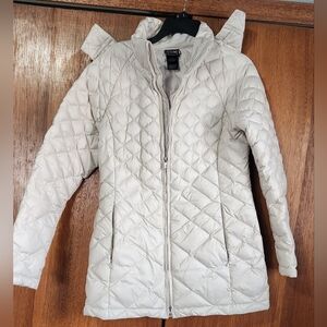 North Face Light Cream Quilted Women's Jacket with Hood Size Medium - EUC